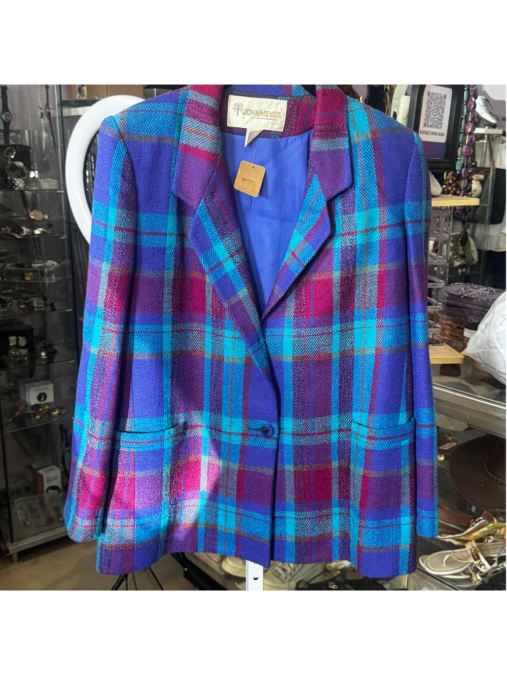 John Meyer Plaid Blazer Women's Size 6 Purple Blue